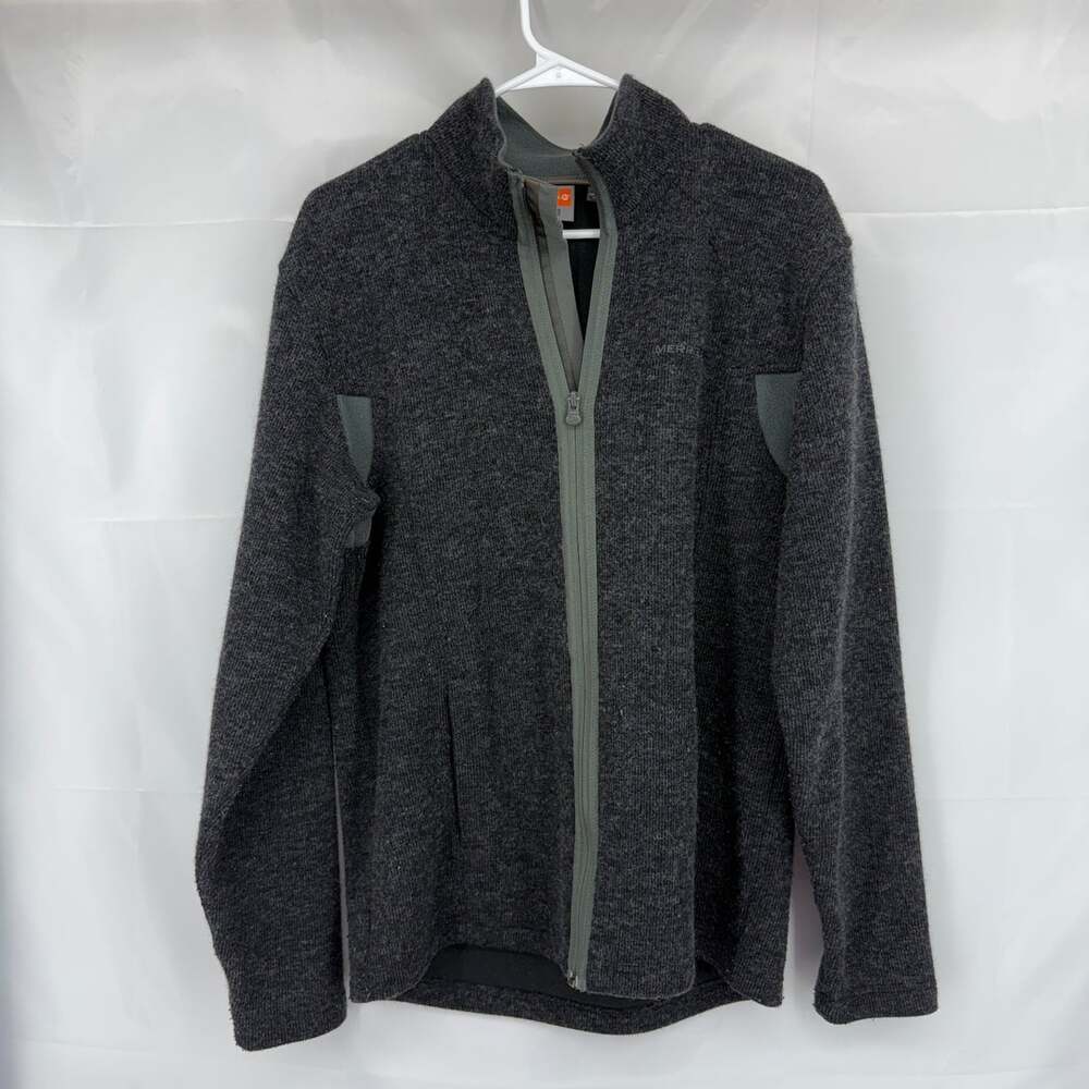 Merrell Men M Wool Blend Jacket Aeroblock Full Zip Dark Gray Warm Outer Layer
